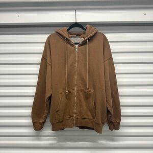 Brandy Melville Brown Oversized Zip Up Hoodie Fleece Lined